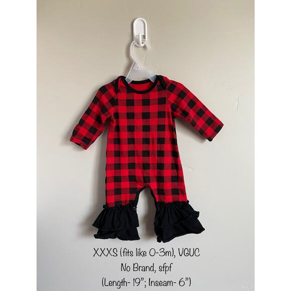 Baby Girl Red and Black Buffalo Plaid Ruffled Pant Romper - Picture 2 of 8